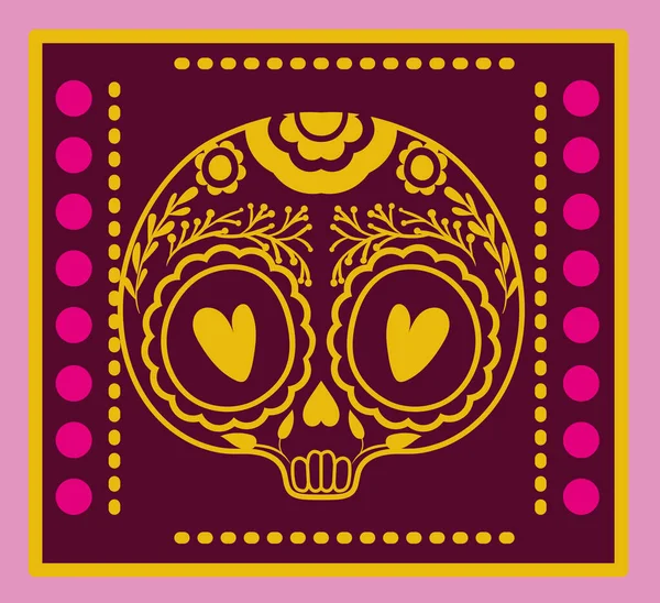 Calavera mexicana en marco en el diseño del vector de fondo púrpura — Archivo Imágenes Vectoriales