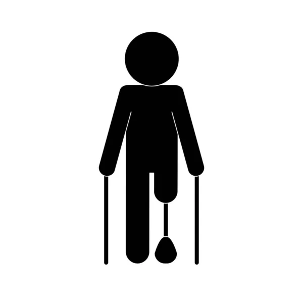 Man with crutches and leg prosthesis silhouette style icon vector design — Stock Vector
