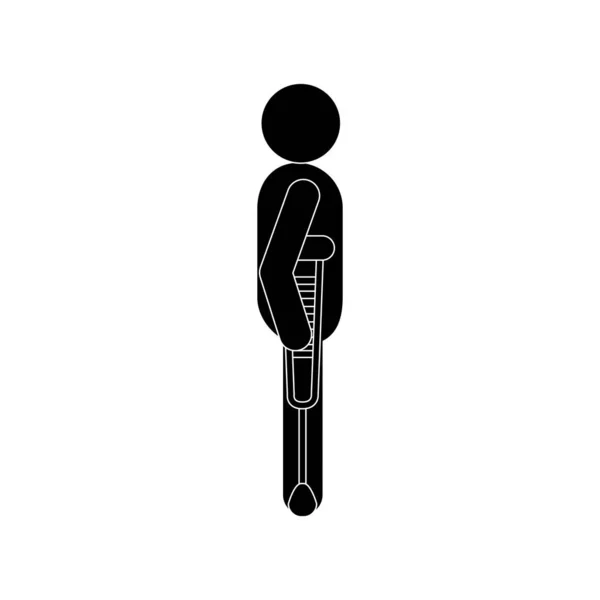 Hombre con muletas silueta estilo icono vector diseño — Vector de stock