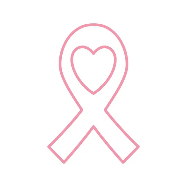 Ruban de cancer du sein avec conception vectorielle d'icône de style de ligne de coeur — Image vectorielle