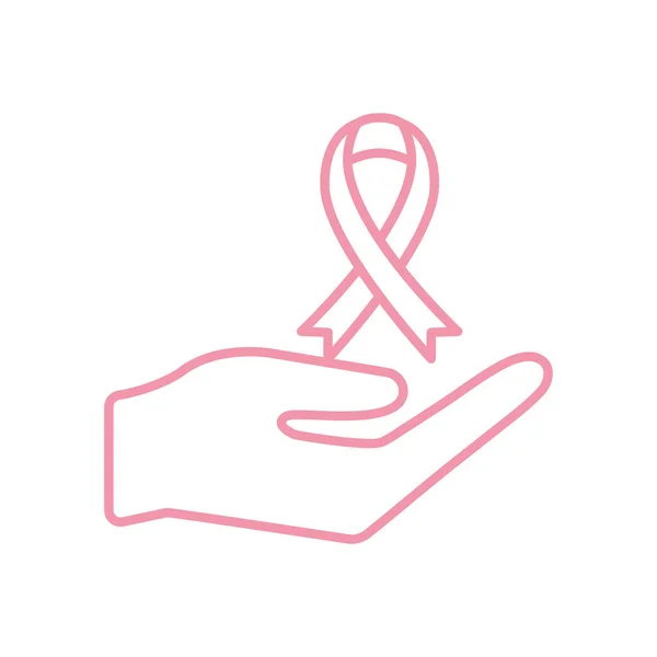 Bröstcancer band över hand linje stil ikon vektor design — Stock vektor