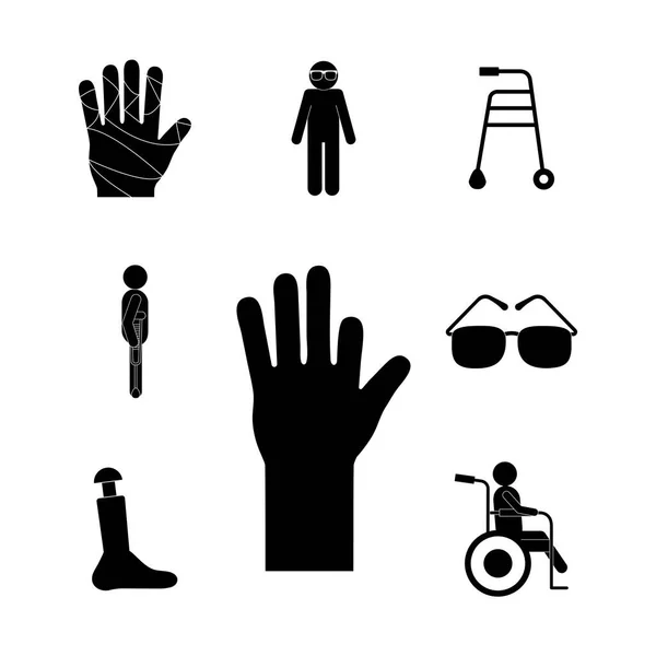 Handicapped silhouette style icon set vector design — Stock Vector