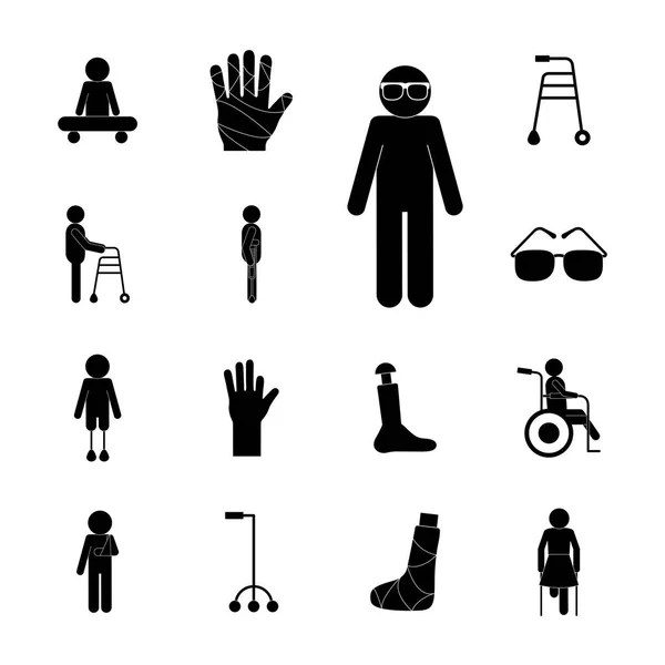 Handicapped silhouette style icon set vector design — Stock Vector