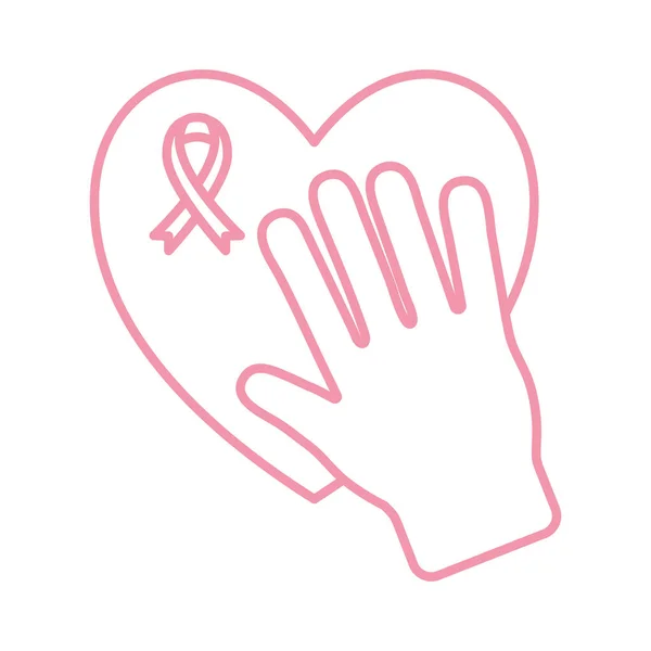 Ruban de cancer du sein dans le coeur avec la conception vectorielle d'icône de style de ligne de main — Image vectorielle