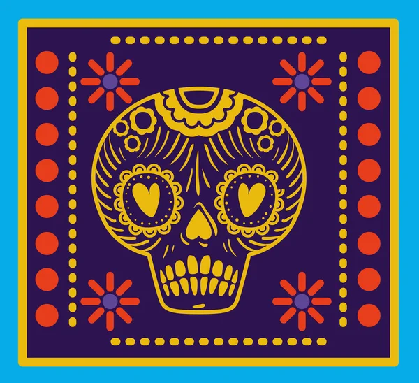 Crâne mexicain dans le cadre sur fond bleu conception vectorielle — Image vectorielle