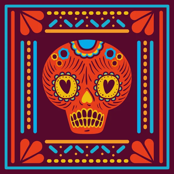 Calavera mexicana en marco en el diseño del vector de fondo púrpura — Archivo Imágenes Vectoriales