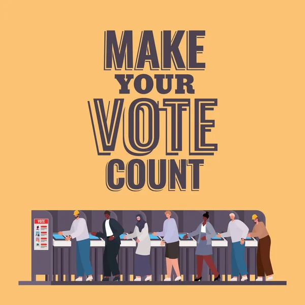 Oy verme kabinindeki insanlar sizin oy sayımınızı metin vektör tasarımına dönüştürebilir — Stok Vektör