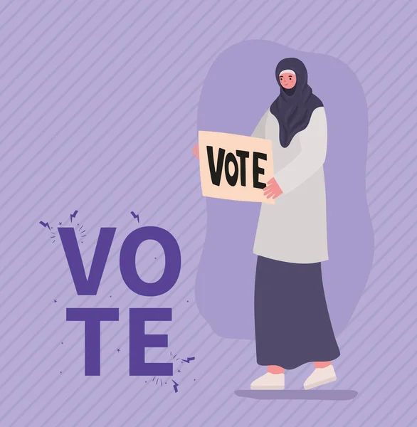 Müslüman kadın karikatürü oy sancak tasarımı ile — Stok Vektör