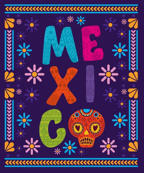 México con cráneo en el diseño del vector de marco — Vector de stock