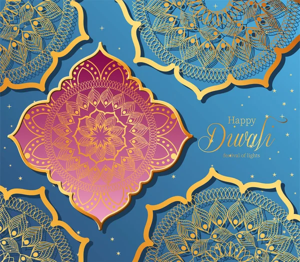 Happy diwali mandala in frame op blauw metachtergrond vector ontwerp — Stockvector