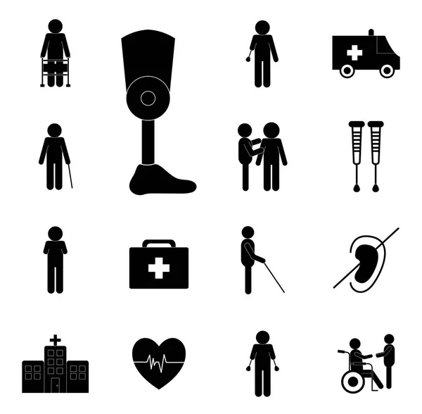 Handicapped silhouette style set icons vector design — Stock Vector