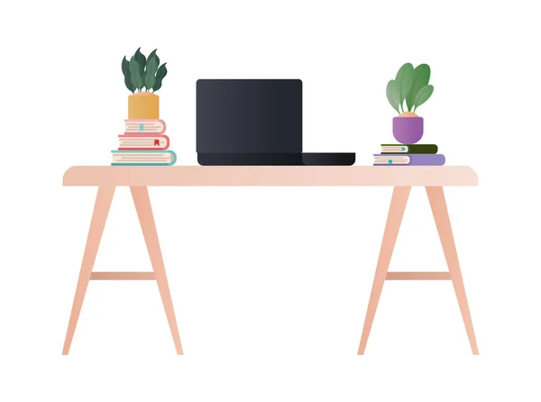 Офісний стіл з ноутбуком та книжками Векторний дизайн — стоковий вектор