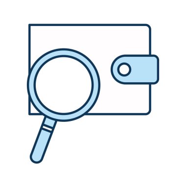 Cüzdan satırlı lupe ve biçim ikonu vektör tasarımını doldur