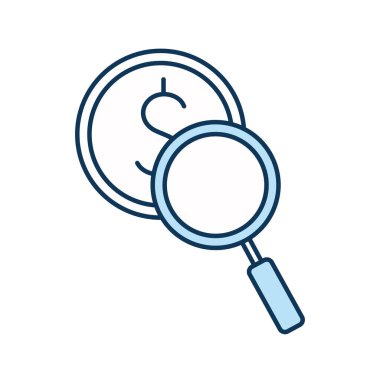 Dolar çizgisi olan lupe ve biçim ikonu vektör tasarımını doldur