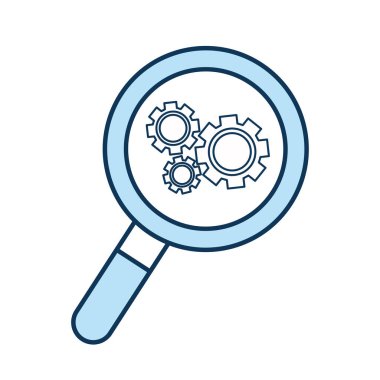 Dişliler lupe çizgisinde ve biçim ikonu vektör tasarımında