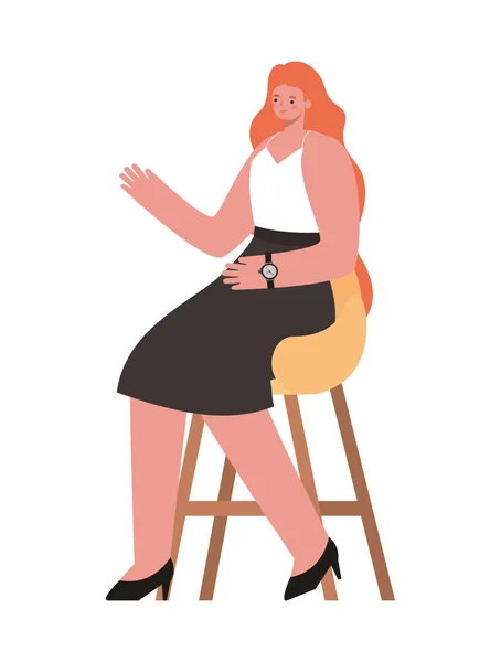 Dessin animé femme avec des cheveux rouges sur la conception vectorielle de chaise — Image vectorielle