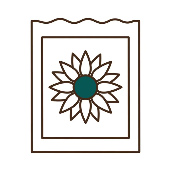 Jardín flor semillas bolsa línea y relleno estilo icono vector diseño — Vector de stock
