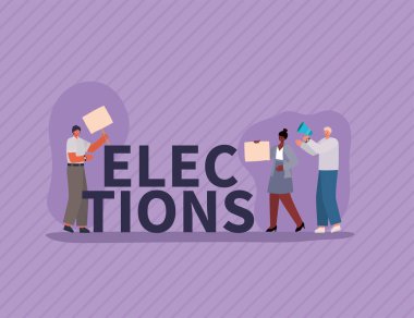 Oy sancakları ve megafon vektör tasarımlı kadın ve erkek çizgi filmleri