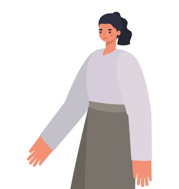 siyah saçlı kadın çizgi film vektör tasarımı