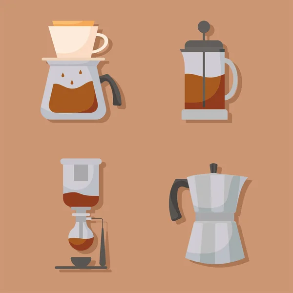 Métodos de café establecidos en el diseño de vectores de fondo marrón — Vector de stock