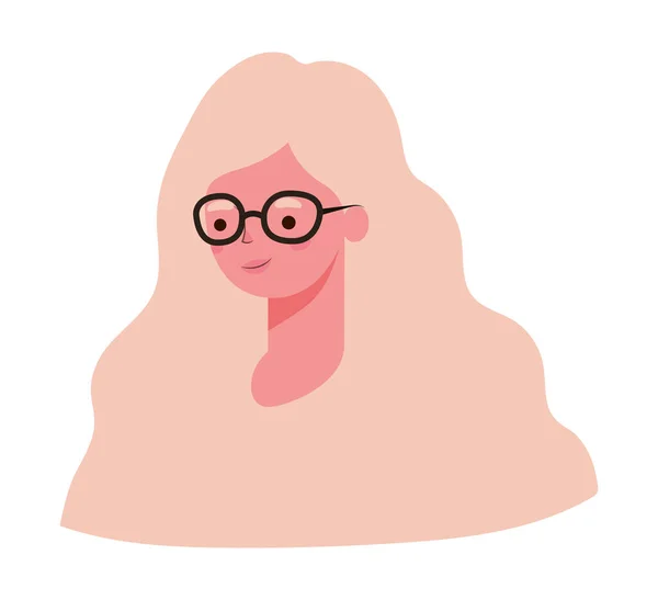 Blonde femme tête de dessin animé avec des lunettes design vectoriel — Image vectorielle