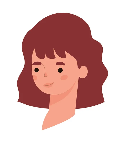 Marrón y pelo corto mujer dibujos animados cabeza vector diseño — Vector de stock