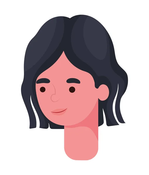 Preto e cabelo curto mulher desenho animado cabeça vetor design —  Vetores de Stock