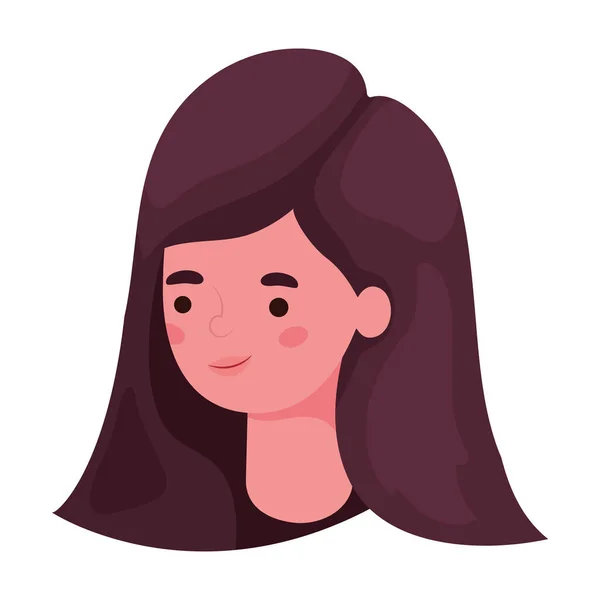 Marrón y pelo corto mujer dibujos animados cabeza vector diseño — Vector de stock