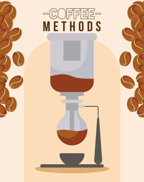 Metodi di caffè con macchina a sifone tazza e fagioli progettazione vettoriale — Vettoriale Stock