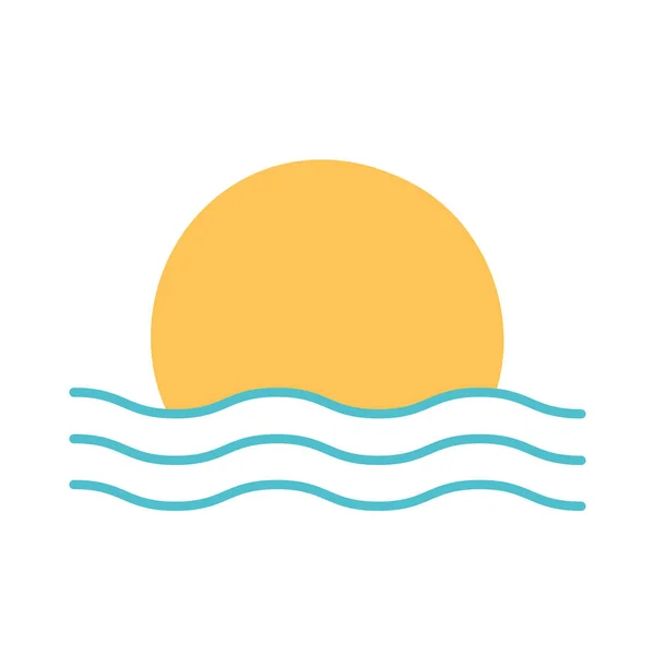 Sonne auf Meer flache Stil-Ikone Vektor-Design — Stockvektor