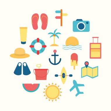 yaz düz biçim ikonları koleksiyon vektör tasarımı