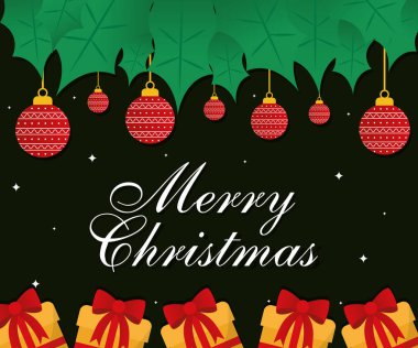 Küreler sallanan vektör tasarımlı mutlu noel hediyeleri