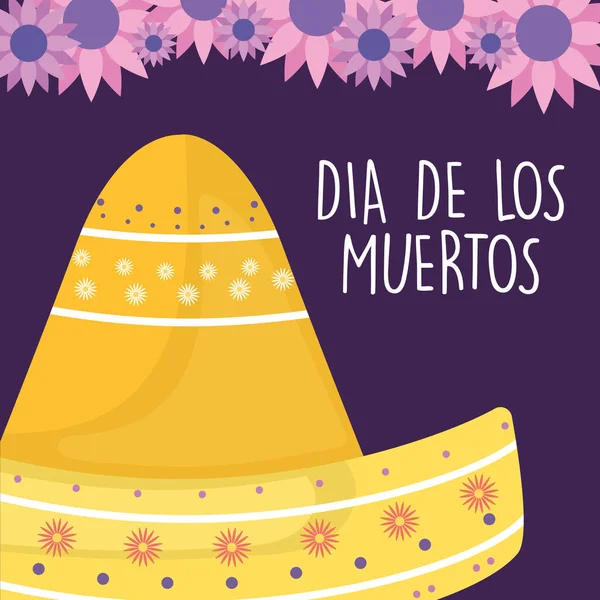 Dia mexicano do chapéu morto com design de vetor de flores —  Vetores de Stock