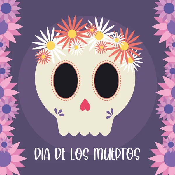 Giorno messicano della testa di cranio morta con progetto di vettore di fiori — Vettoriale Stock