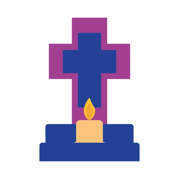 Cruz mexicana tumba con vela estilo plano icono vector diseño — Vector de stock