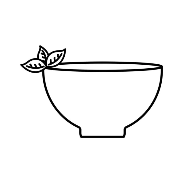 葉のラインスタイルのアイコンベクトルデザインのティーカップ — ストックベクタ