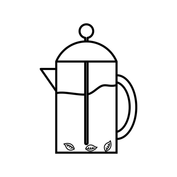 Teekanne mit Blättern Linie Stil-Symbol Vektor-Design — Stockvektor