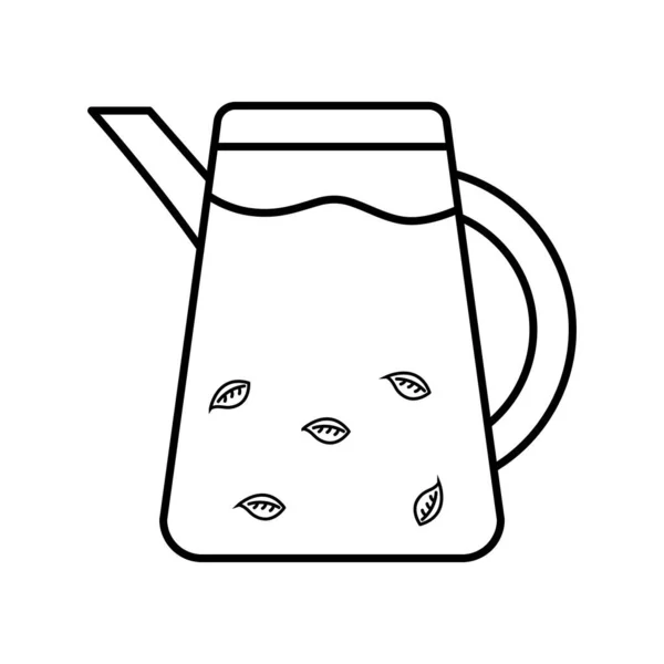 Tea kettle with leaves line style icon vector design — Stock Vector