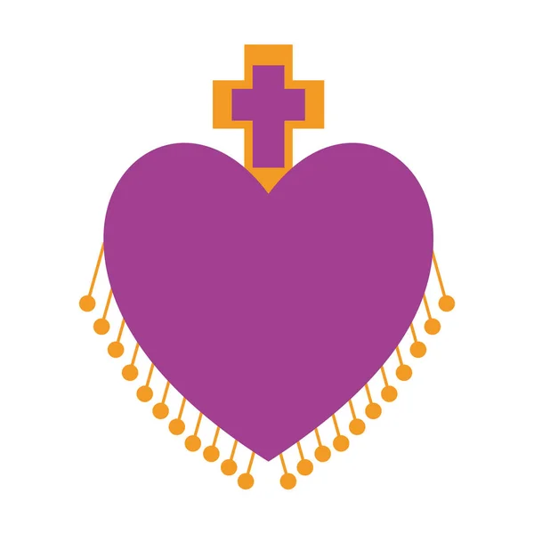 Coeur mexicain avec croix style plat icône vectoriel design — Image vectorielle