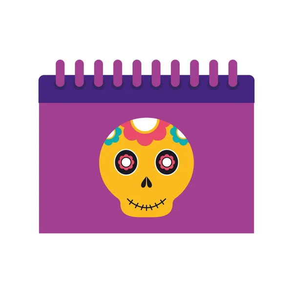 Mexicaanse schedel in kalender platte stijl pictogram vector ontwerp — Stockvector
