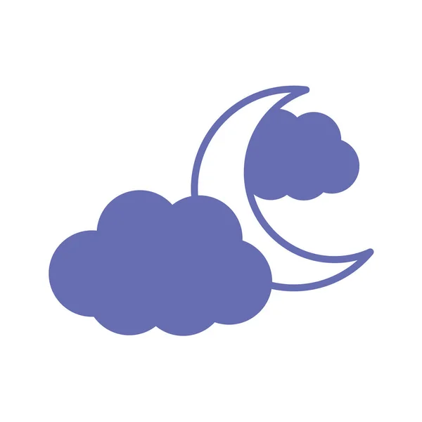 Měsíc s mraky čára a výplň styl ikony vektor design — Stockový vektor