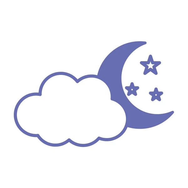 Lune avec nuage et étoiles ligne et le style de remplissage icône vectoriel design — Image vectorielle