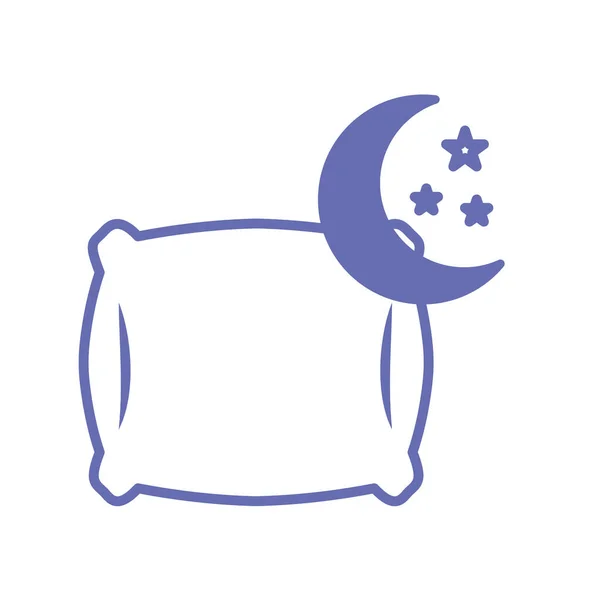 Ay ve yıldız çizgili uyku yastığı ve biçim ikonu vektör tasarımını doldur — Stok Vektör