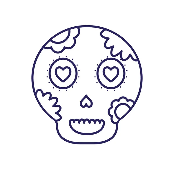 Mexicaanse schedel lijn stijl pictogram vector ontwerp — Stockvector