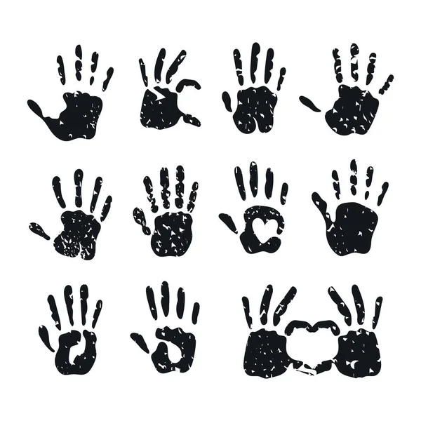 Black hands with hearts prints vector design — Stock Vector