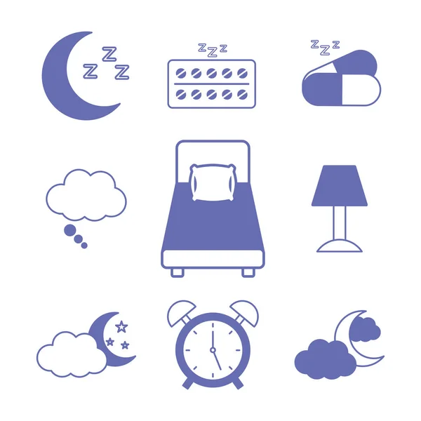 Línea de insomnio y diseño de vectores icono de estilo de relleno — Vector de stock