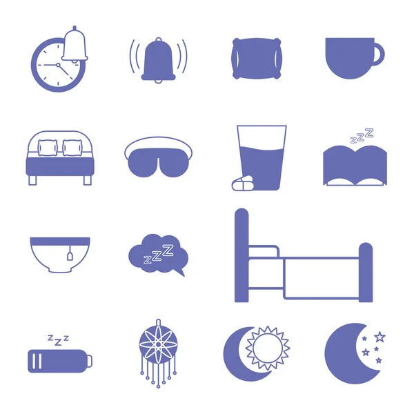 Insomnia line and fill style set of icons vector design — Stock Vector