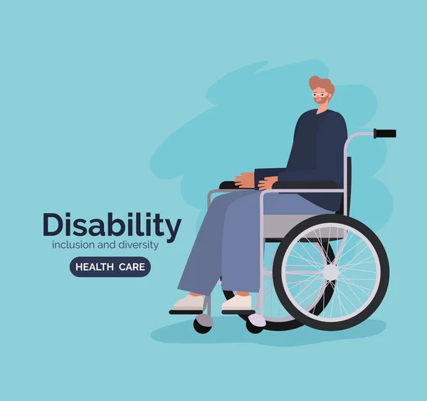 Niepełnosprawność człowiek kreskówka na wózku inwalidzkim projekt wektor — Wektor stockowy