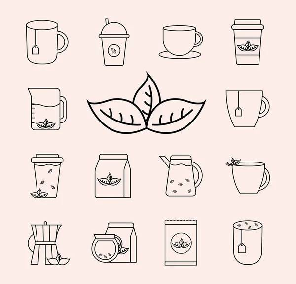 Tea line style set icons vector design — Stock Vector