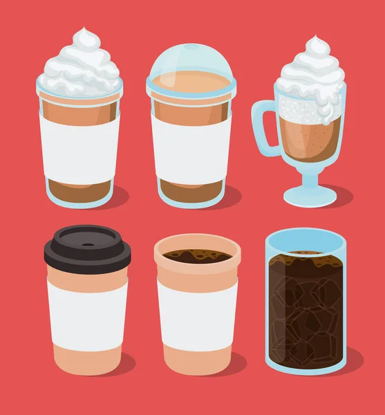 アイスとホットコーヒーマグカップセットベクトルデザイン — ストックベクタ